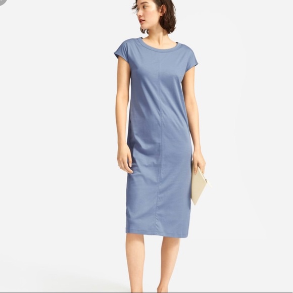 COPY - Everlane The Luxe Cotton blue Side-Slit Tee Dress - Picture 1 of 10